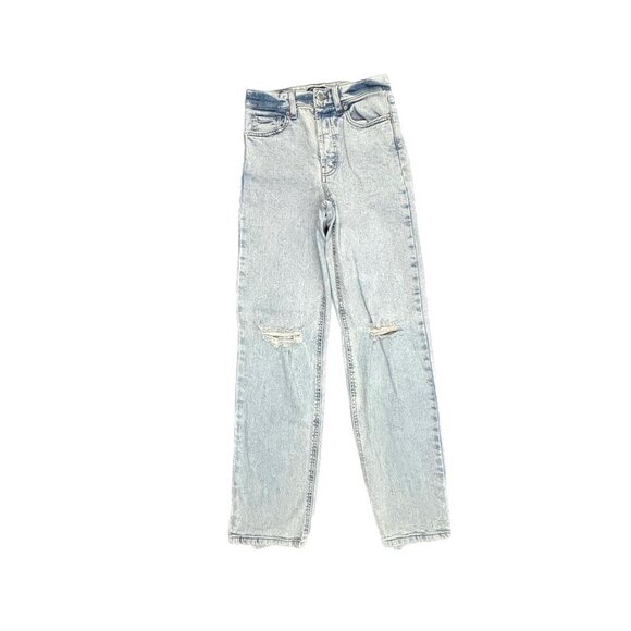 Wild Fable Super High Rise Straight Button Fly Distressed Women size 0 Blue Jean - Picture 1 of 4